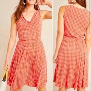 ANTHROPOLOGIE MAEVE Brianne Daisy Print dress Orange Jersey Stretch Knit Large